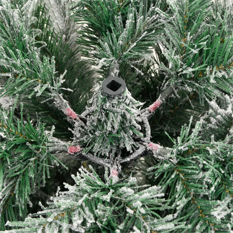 Bowery Hill Fake Hinged Christmas Tree Green and White PVC Iron 82.7