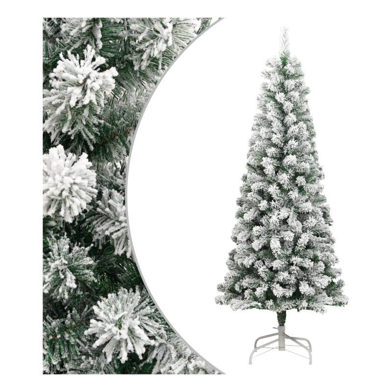 Bowery Hill Fake Hinged Christmas Tree Green and White PVC Iron 82.7