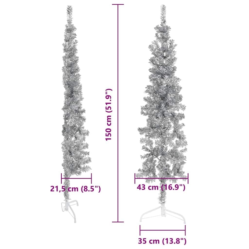 Bowery Hill Artificial Half Christmas Tree Silver PVC Steel Slim 59.1