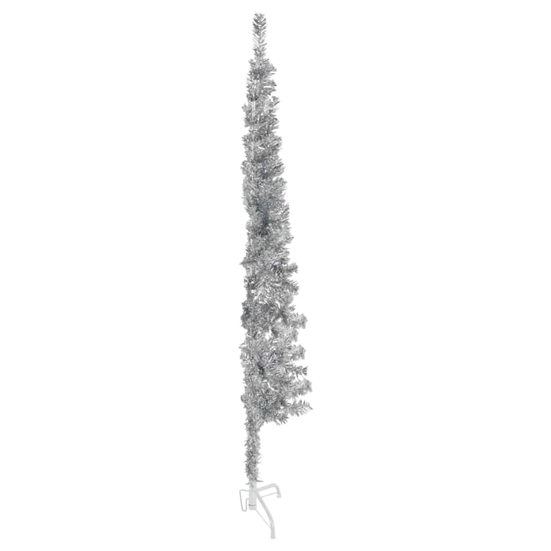 Bowery Hill Artificial Half Christmas Tree Silver PVC Steel Slim 59.1