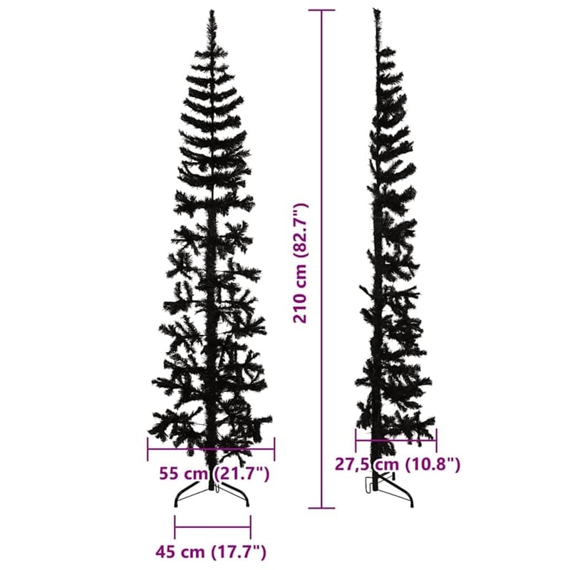 Bowery Hill Artificial Half Christmas Tree Black PVC Steel 82.7