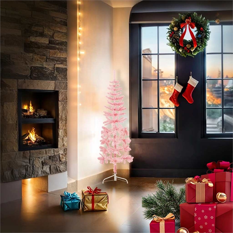 Bowery Hill Slim Fake Half Christmas Tree Pink PVC Slim Decorative Inlays