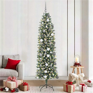 Bowery Hill Artificial Slim Christmas Tree with 300 LEDs Green 82.68&quot