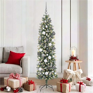 Bowery Hill Artificial Slim Christmas Tree with 300 LEDs Green 70.87 &quot