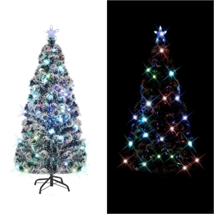 Bowery Hill Christmas Tree Green and White Fiber optic Steel PVC 5 ft