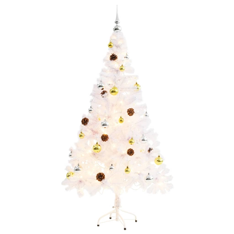 Bowery Hill Artificial Pre-lit Christmas Tree with Baubles White 5 ft
