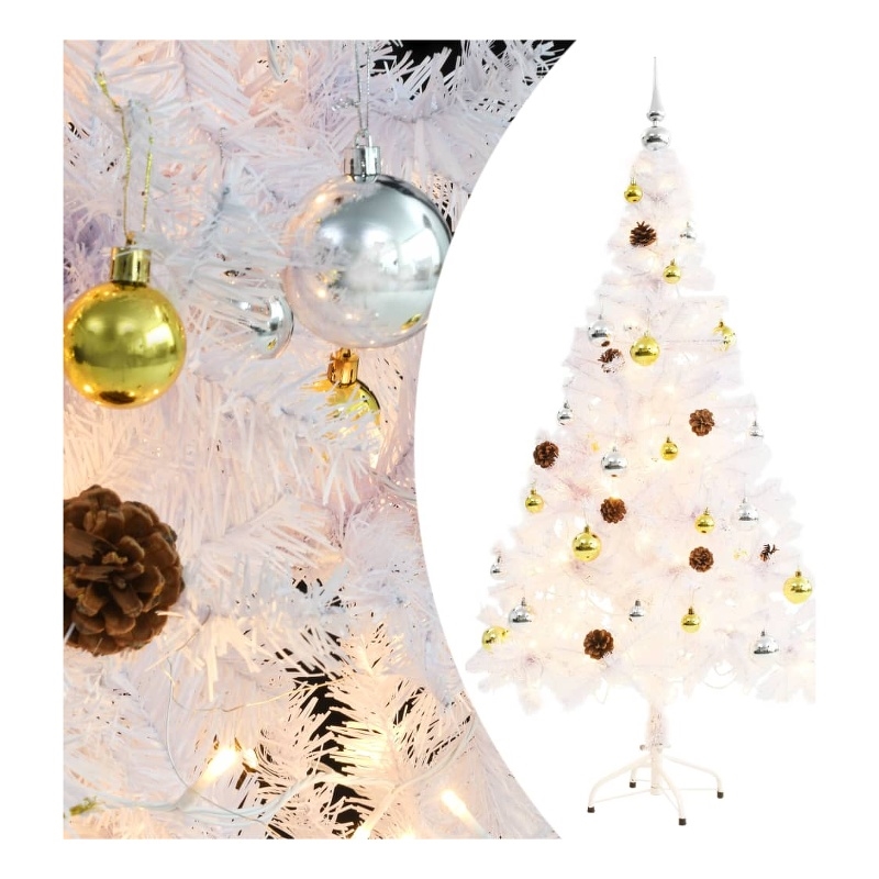 Bowery Hill Artificial Pre-lit Christmas Tree with Baubles White 5 ft