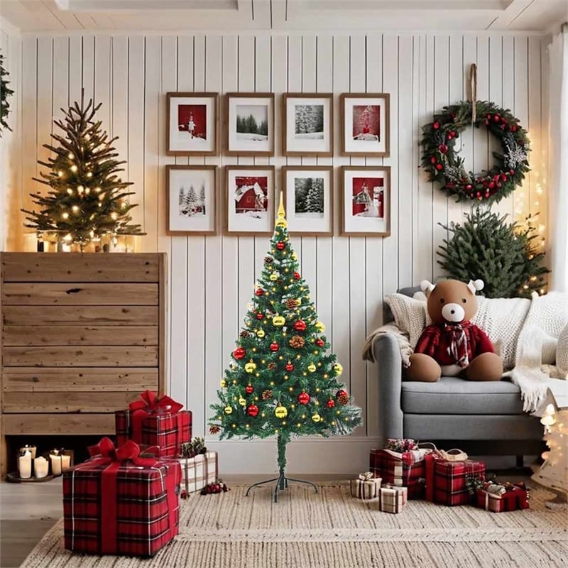 Bowery Hill Artificial Pre-lit Christmas Tree with Baubles Green 5 ft