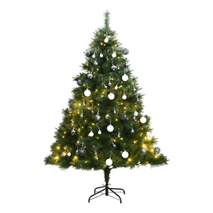 Bowery Hill Artificial Hinged Christmas Tree Green PVC Metal 7 ft Tall