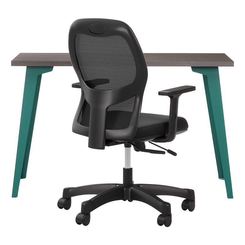 Bowery Hill Set of Black Mesh Back Chair and Desk in Teal / Trail Walnut