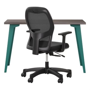 Bowery Hill Set of Black Mesh Back Chair and Desk in Teal / Trail Walnut