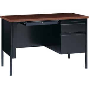 Bowery Hill 24x45 Right Hand Single Pedestal Metal Desk Black/Walnut
