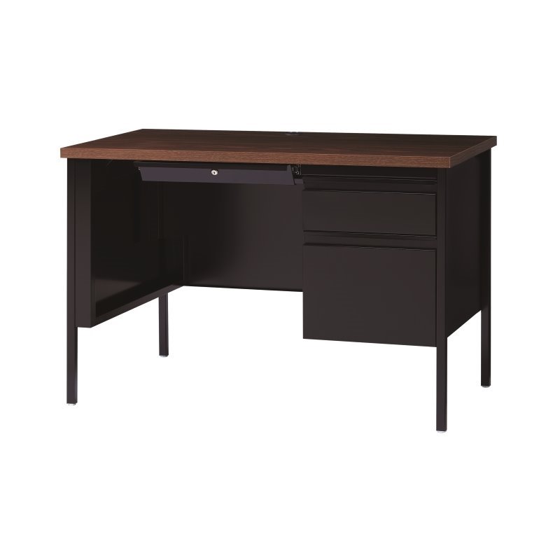 Bowery Hill 24x45 Right Hand Single Pedestal Metal Desk Black/Walnut
