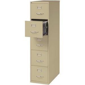 Bowery Hill 26.5&quotD Metal 5 Drawer Letter Width Vertical File Cabinet Putty/Beige