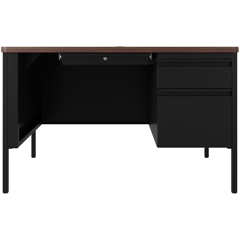Bowery Hill 30x48 Right Hand Single Pedestal Metal Desk with Top Black/Walnut
