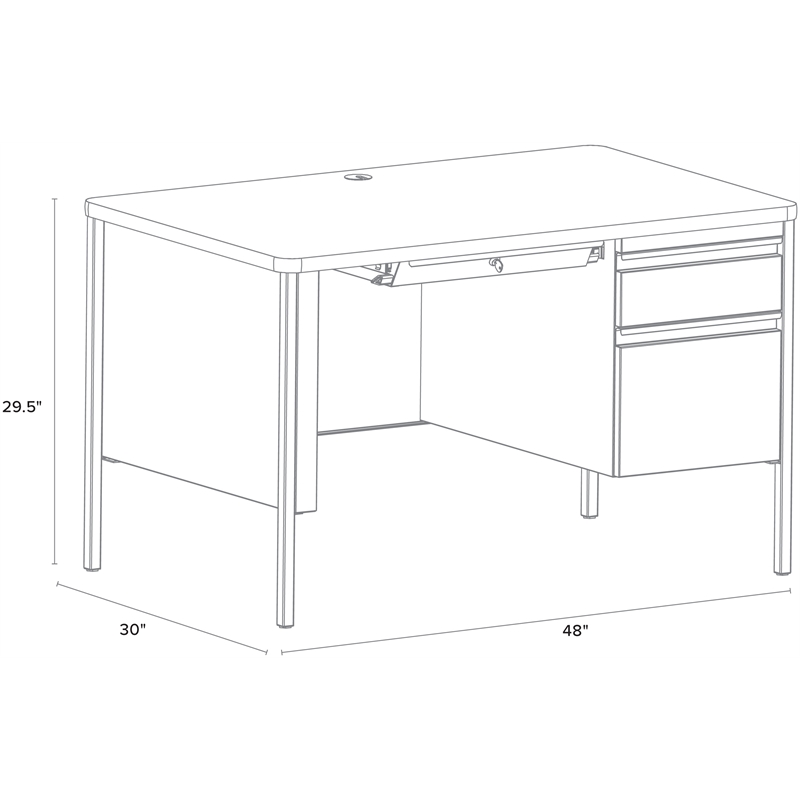Bowery Hill 30x48 Right Hand Single Pedestal Metal Desk with Top Black/Walnut
