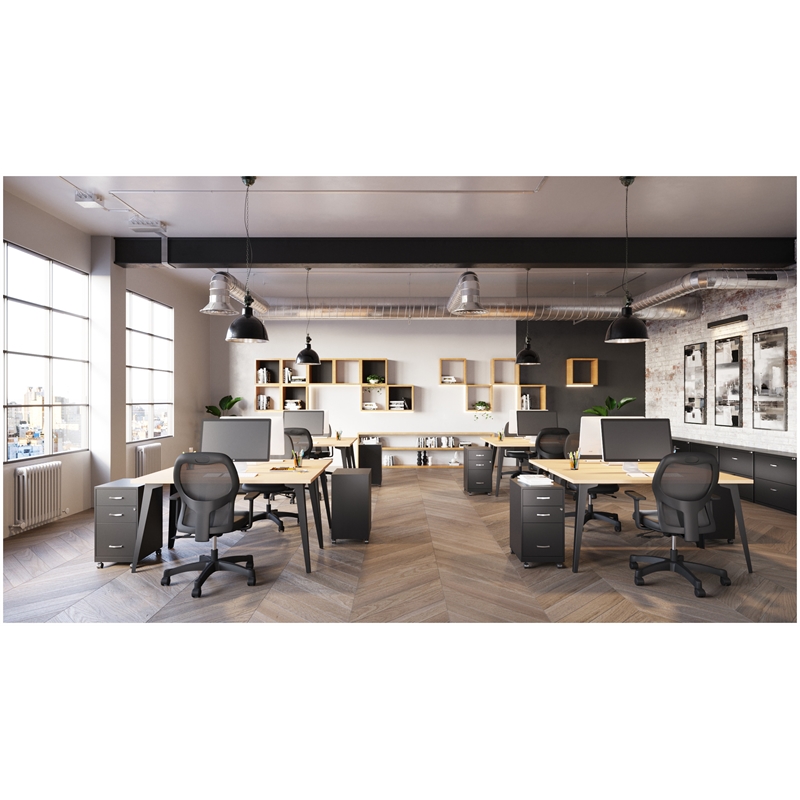 Bowery Hill Set of Black Mesh Back Chair and Desk in Black / Platinum Oak