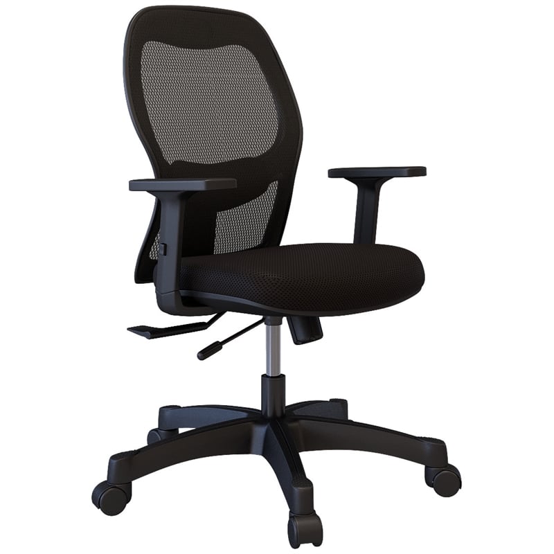 Bowery Hill Set of Black Mesh Back Chair and Desk in Black / Platinum Oak