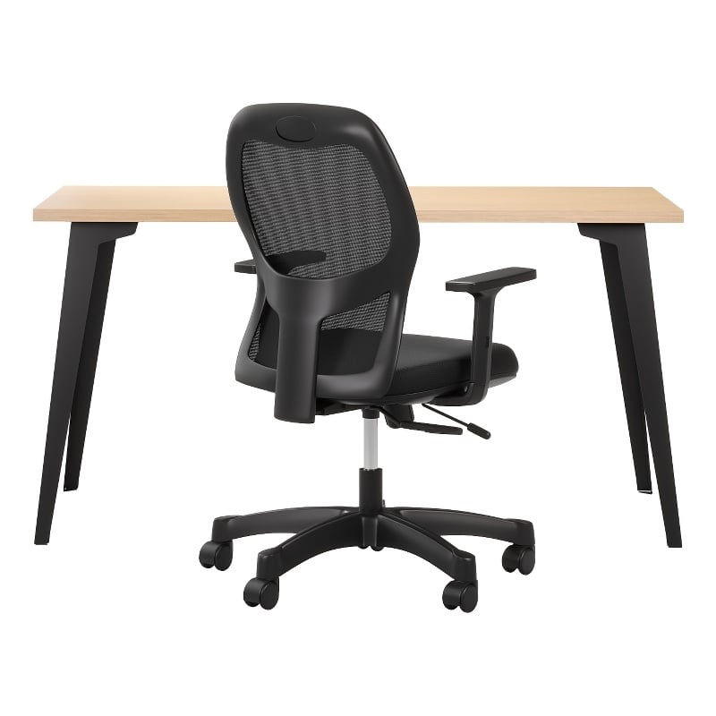 Bowery Hill Set of Black Mesh Back Chair and Desk in Black / Platinum Oak