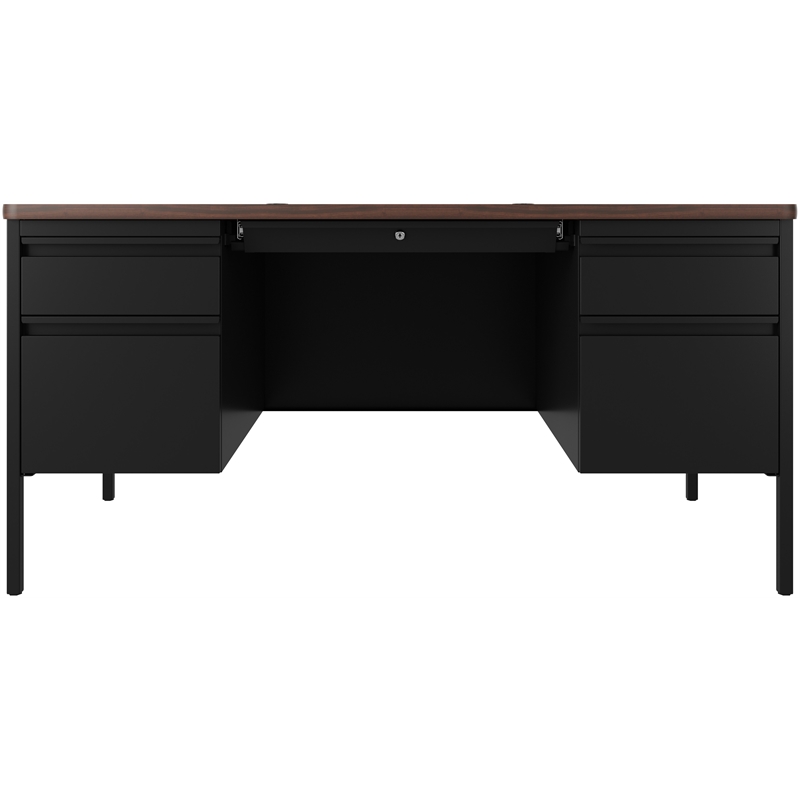 Bowery Hill 30x60 Double Pedestal Metal Desk with T Top Black/Walnut