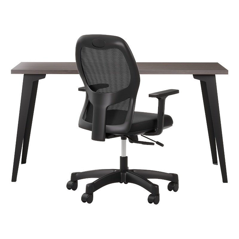 Bowery Hill Set of Black Mesh Back Chair and Desk in Black / Trail Walnut