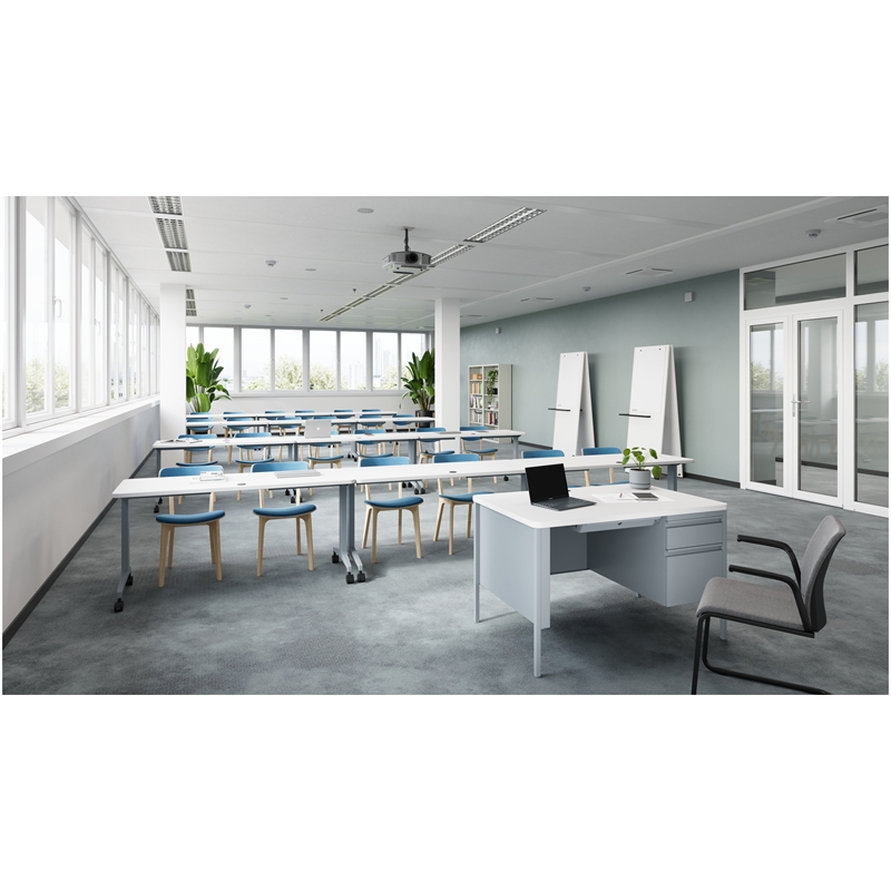 Bowery Hill Modern T-Leg Metal Table Desk in Arctic Silver/White