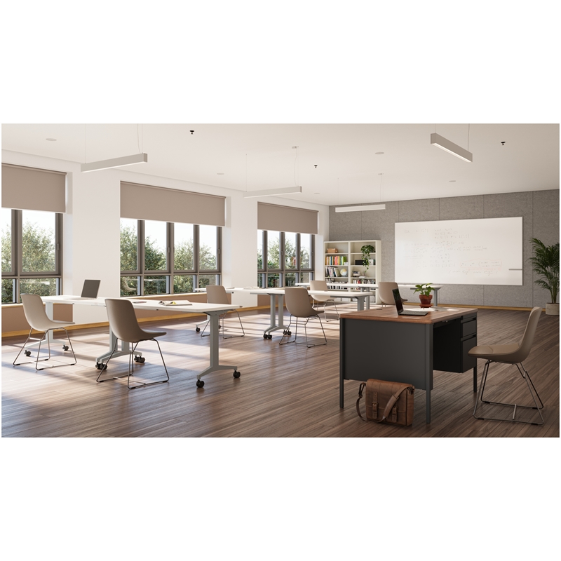 Bowery Hill Modern T-Leg Metal Table Desk in Arctic Silver/White