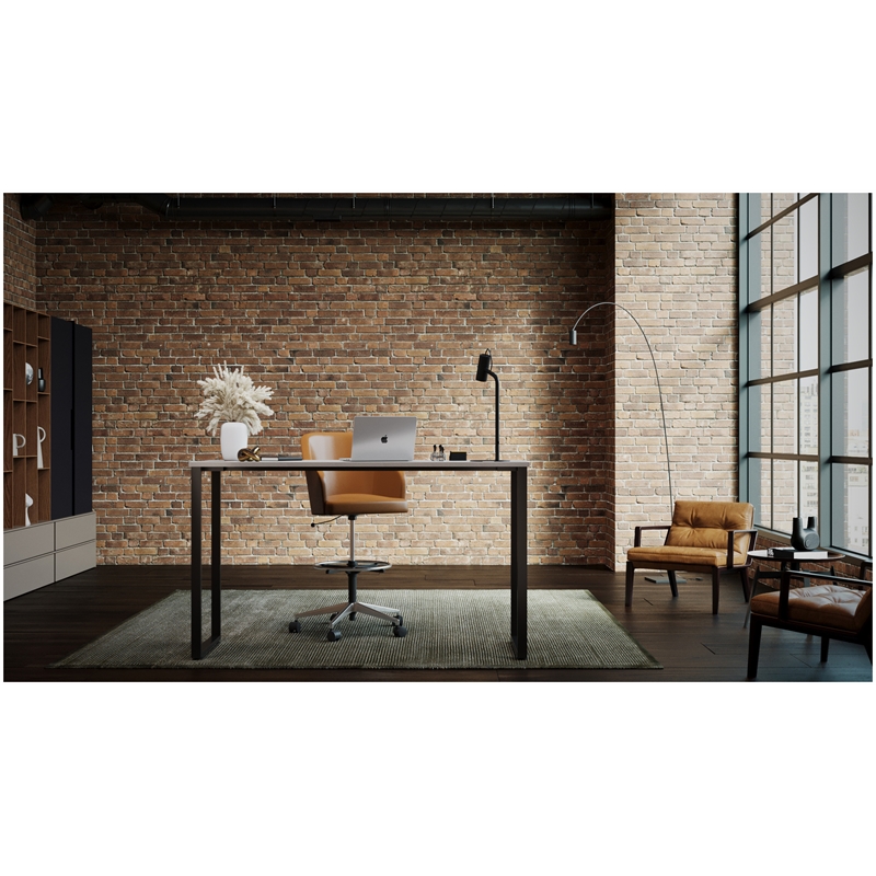 Bowery Hill Standing Open Metal Desk for Commercial/Home Office in Black & Gray