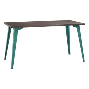 Bowery Hill 27x57 Mid-Century Metal Desk in Teal / Trail Walnut