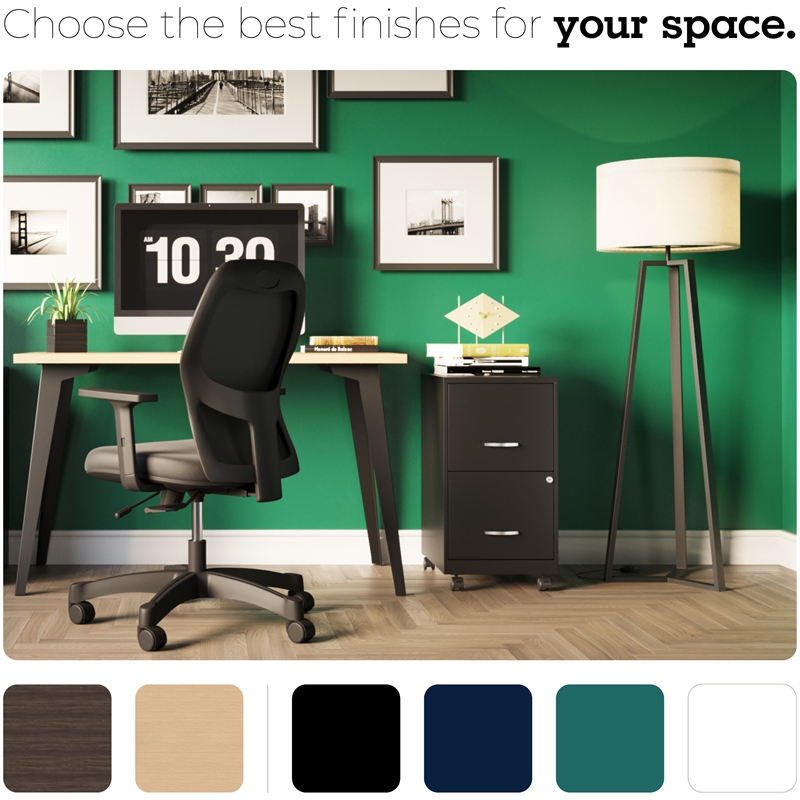 Bowery Hill 24x48 Mid-Century Metal Desk in Black / Platinum Oak