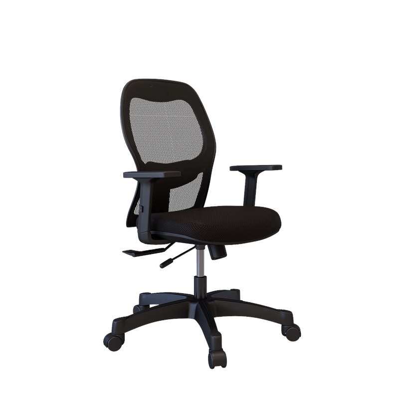 Bowery Hill Set of Black Mesh Back Chair and Desk in Navy Metal / Platinum Oak