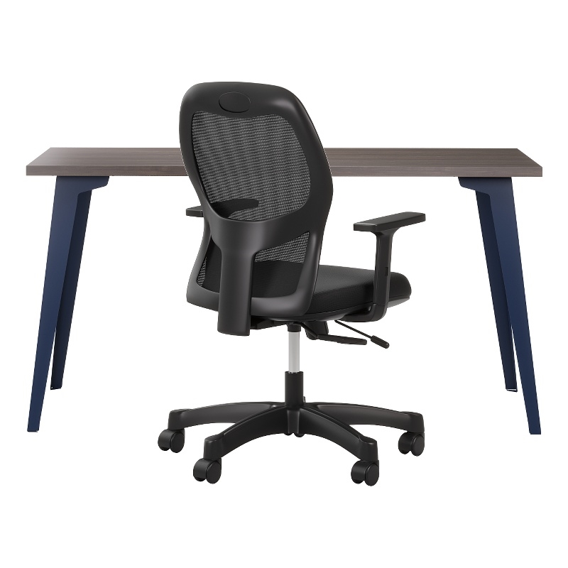 Bowery Hill Set of Black Mesh Back Chair and Desk in Navy Metal / Trail Walnut