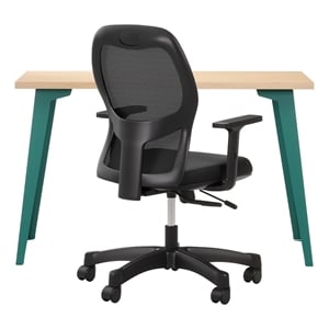 Bowery Hill Set of Black Mesh Back Chair and Desk in Teal / Platinum Oak