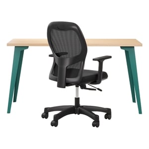Bowery Hill Set of Black Mesh Back Chair and Desk in Teal / Platinum Oak