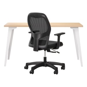 Bowery Hill Set of Black Mesh Back Chair and Desk in Alpine White / Platinum Oak