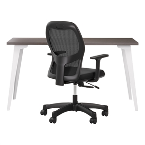 Bowery Hill Set of Black Mesh Back Chair and Desk in Alpine White / Trail Walnut