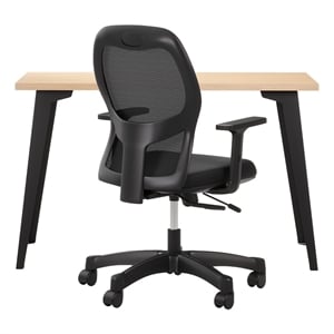 Bowery Hill Set of Black Mesh Back Chair and Desk in Black / Platinum Oak