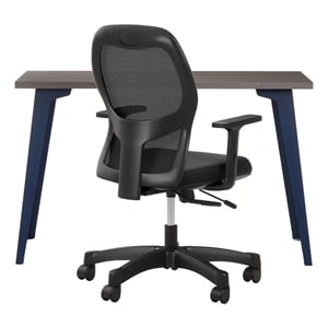 Bowery Hill Set of Black Mesh Back Chair and Desk in Navy / Trail Walnut