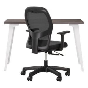 Bowery Hill Set of Black Mesh Back Chair and Desk in Alpine White / Trail Walnut