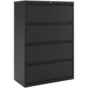 Bowery Hill 36&quotW 4-Drawer Metal Lateral File Cabinet with Matte Black Texture