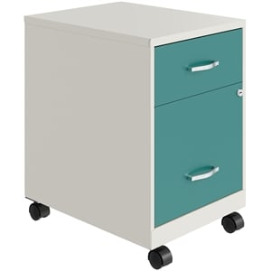 Bowery Hill 18&quotD 2 Drawer Mobile Metal Vertical File Cabinet - White/Teal