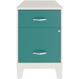 Bowery Hill 18&quotD 2 Drawer Metal Vertical File Cabinet with Legs- White/Teal