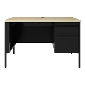 Bowery Hill 30W x 48D Right Hand Single Pedestal File Office Desk - Black/Maple