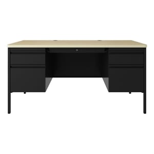 Bowery Hill 30x60 Double Pedestal Metal File Desk with Soft Corner - Black/Maple