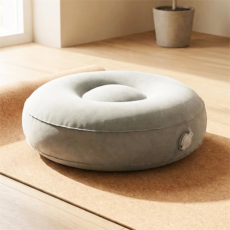 Bowery Hill Fabric Round Air Meditator Inflatable Travel Cushion in Light Gray