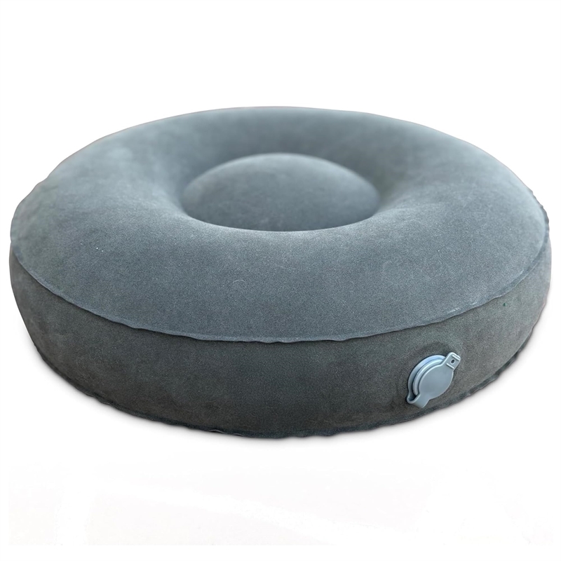 Bowery Hill Fabric Round Air Meditator Inflatable Travel Cushion in Light Gray
