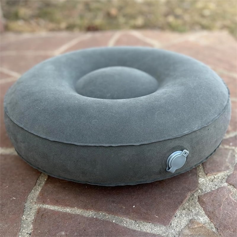 Bowery Hill Fabric Round Air Meditator Inflatable Travel Cushion in Light Gray