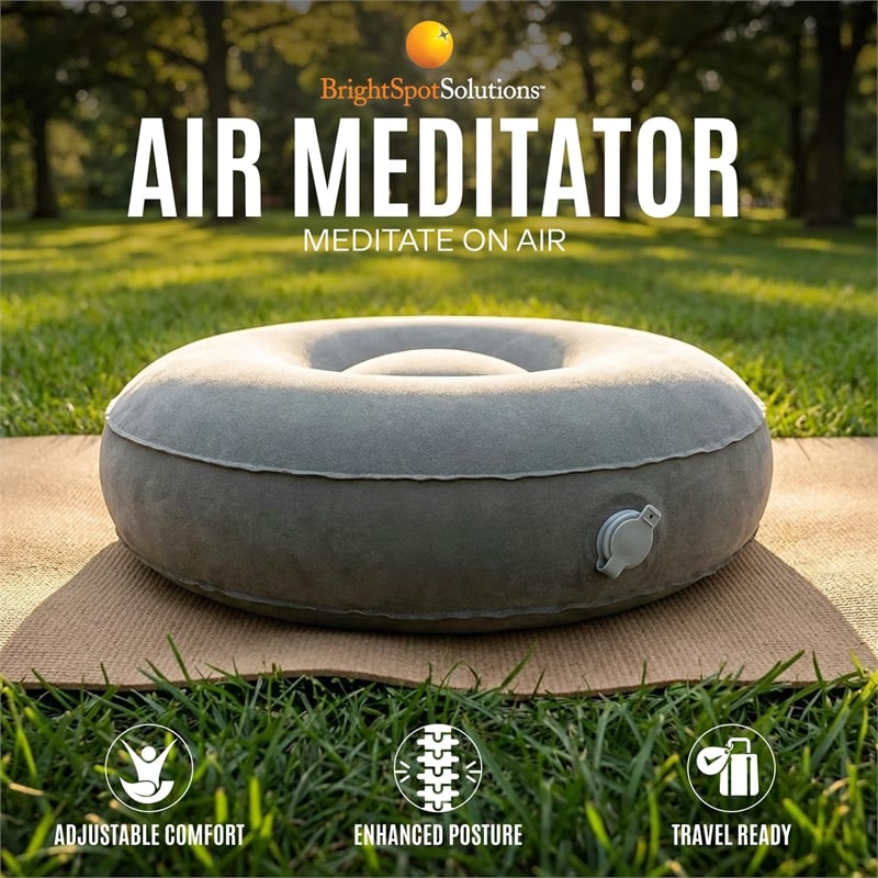 Bowery Hill Fabric Round Air Meditator Inflatable Travel Cushion in Light Gray