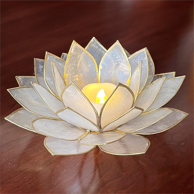 Bowery Hill Handcrafted Moonshadow Capiz Shell Tea Light Holder in Natural