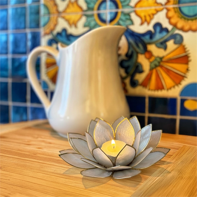 Bowery Hill Handcrafted Moonshadow Capiz Shell Tea Light Holder in Natural